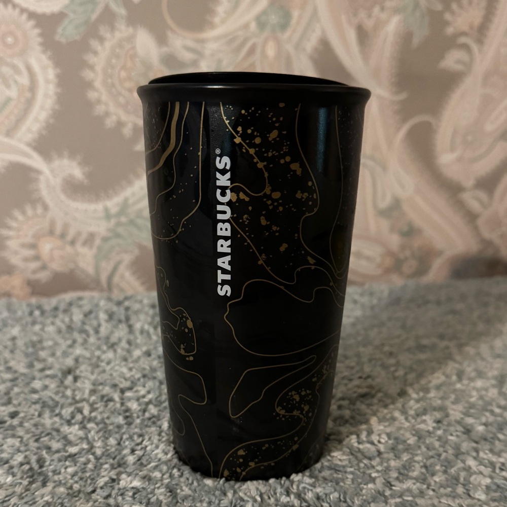 Starbucks Black and Gold Ceramic Tumbler, new
